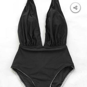 Women’s one piece black halter swimsuit